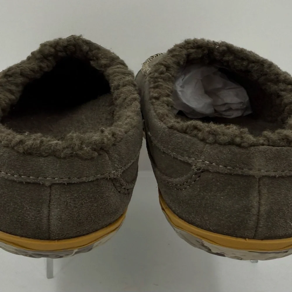 L.L. Bean Mountain Moccasin Scuff Winter Slippers Mens Size 8M Gray Leather NWOB